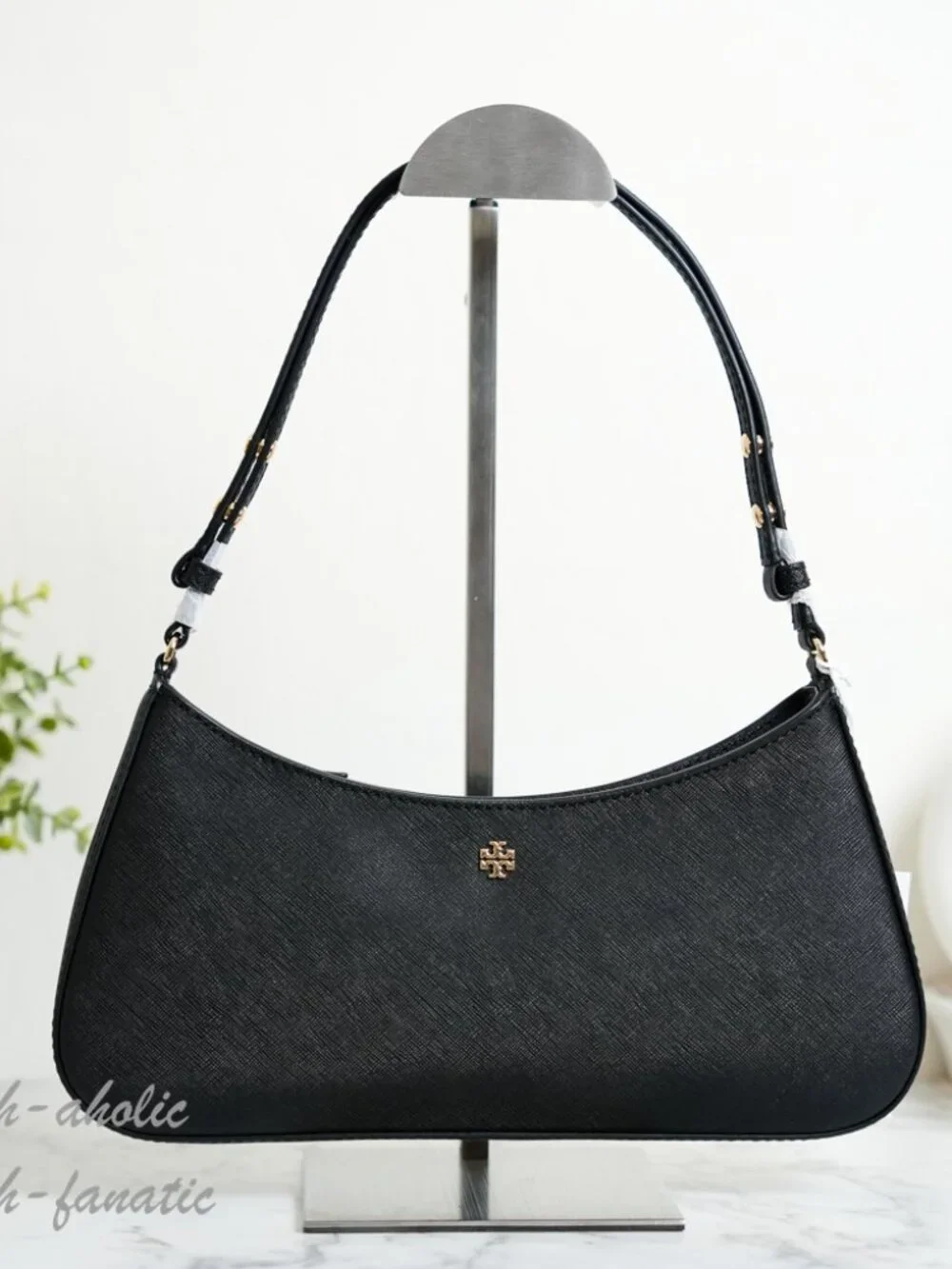 Tory Burch Emerson Saffiano Leather Adjustable Shoulder Bag Purse in Black NWT